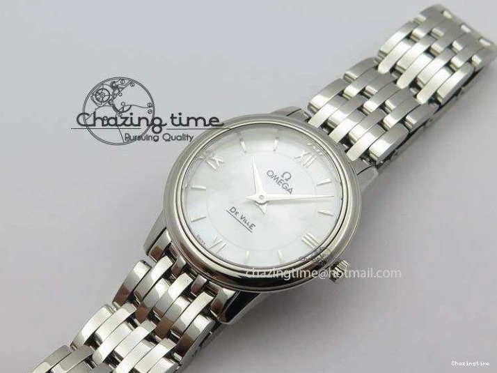 0505 Colorful De Ville 27mm Ladies MK 1:1 Best Edition White MOP Dial On SS Bracelet Ronda Quartz 8191